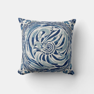 Coussin Motif blanc bleu tourbillon 02