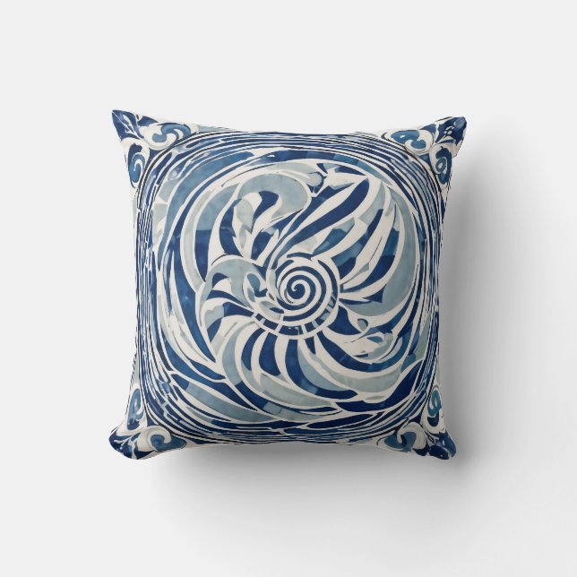 Coussin Motif blanc bleu tourbillon 02 (Recto)