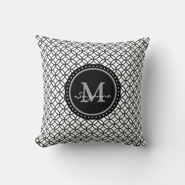 Coussin Motif blanc de cercles d'abrégé sur noir (Recto)