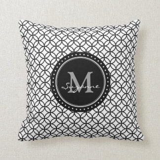 Coussin Motif blanc de cercles d'abrégé sur noir