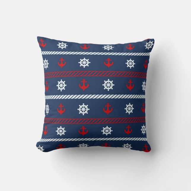 Coussin Motif blanc et bleu rouge d'océan (Recto)