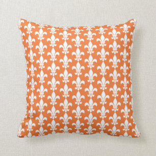 Coussin Motif blanc et orange Fleur de Lis