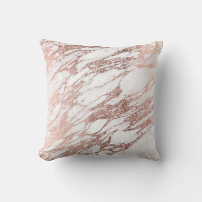 Coussin Motif blanc et rose élégant chic de marbre d'or (Recto)