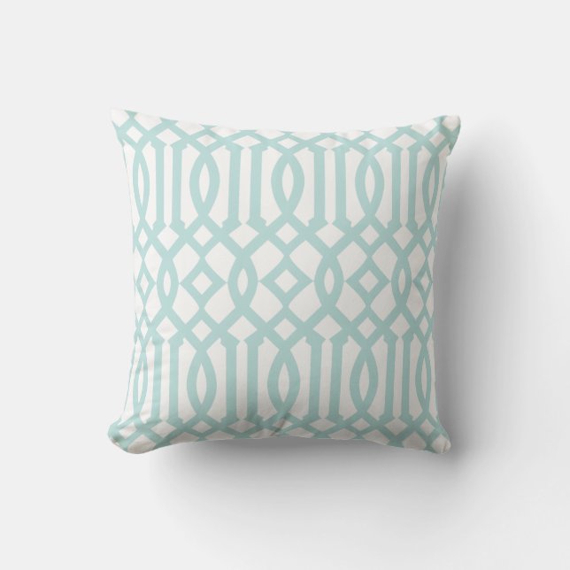 Coussin Motif blanc moderne et Aqua Trellis (Recto)