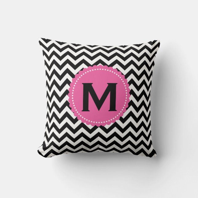 Coussin Motif blanc noir de Chevron de monogramme (Recto)