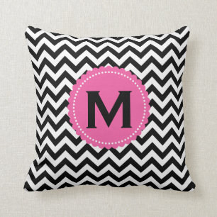 Coussin Motif blanc noir de Chevron de monogramme