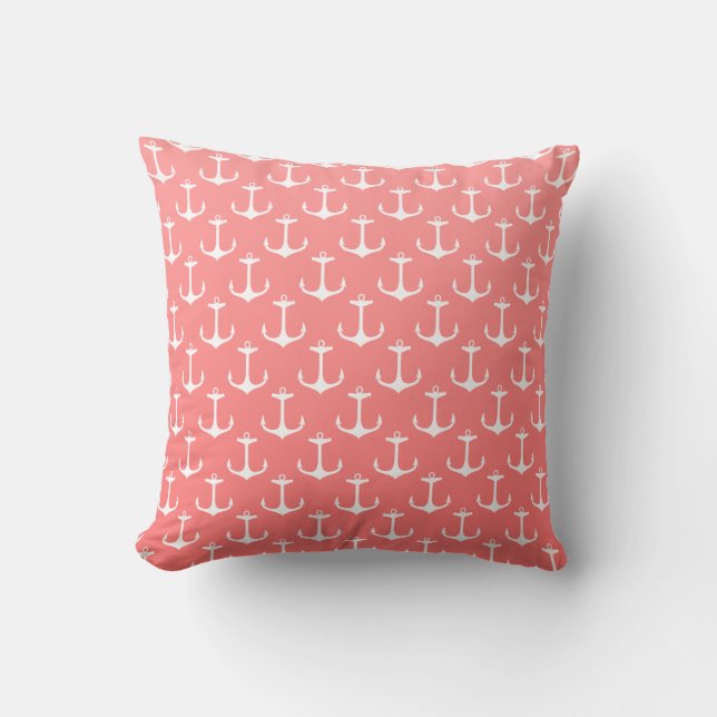 Coussin Motif blanc rose de corail nautique d'Ancre (Recto)