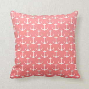 Coussin Motif blanc rose de corail nautique d'Ancre