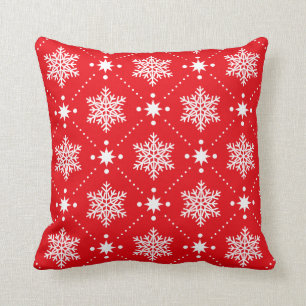 Coussin Motif blanc rouge classique de Noël de flocons de