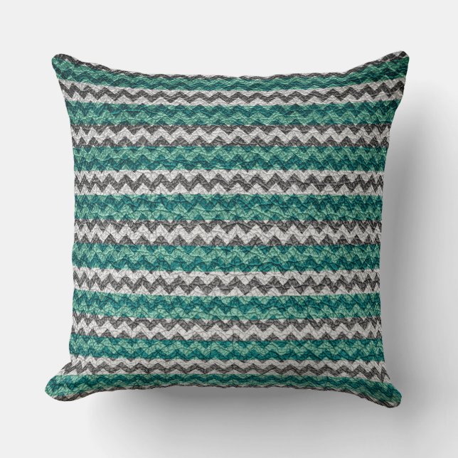 Coussin Motif blanc turquoise Chevron Stripes (Recto)