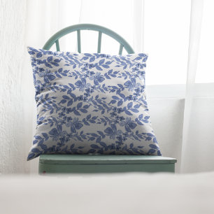 Coussin Motif bleu blanc à feuilles florales