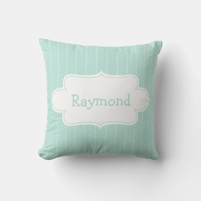 Coussin Motif bleu-clair de Chevron avec l'étiquette (Recto)