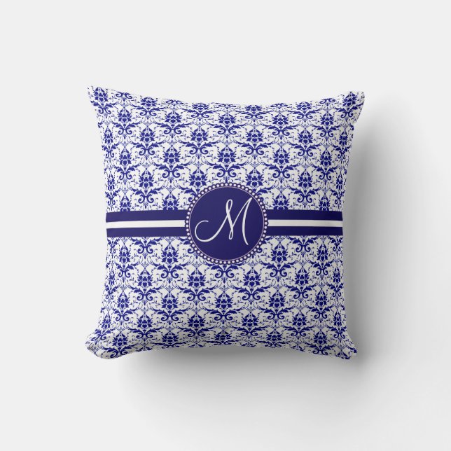 Coussin Motif bleu de monogramme et blanc élégant de (Recto)