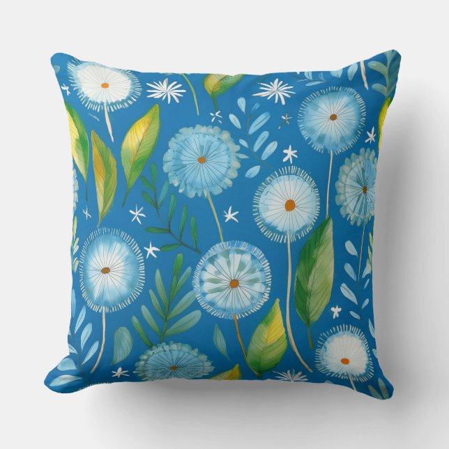 Coussin motif bleu de pissenlit (Recto)