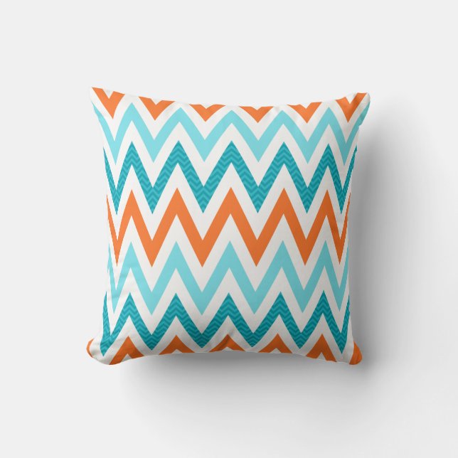 Coussin Motif bleu de zigzag d'Aqua orange moderne de (Recto)