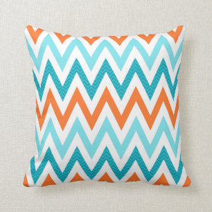 Coussin Motif bleu de zigzag d'Aqua orange moderne de