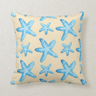 Coussin Motif bleu d'étoiles de mer d'aquarelle
