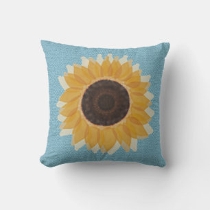 Coussin Motif bleu d'hexagone de grand tournesol graphique