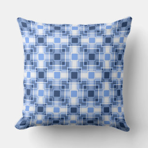 Coussin motif bleu et blanc géométrique tendance