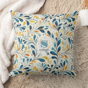 Coussin Motif bleu et or Paisley Leaf (2)