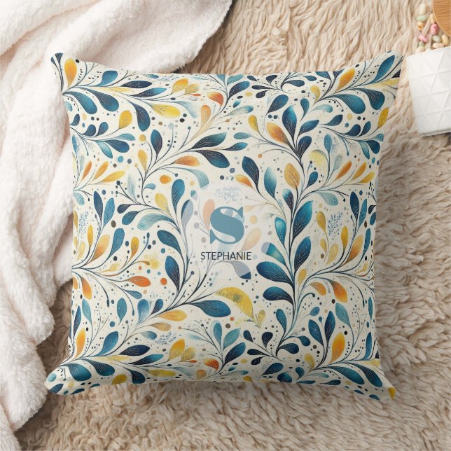 Coussin Motif bleu et or Paisley Leaf (2) (Couverture)