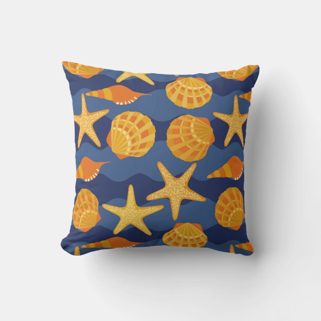 Coussin Motif bleu et orange de coquillage (Recto)