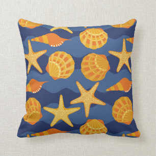 Coussin Motif bleu et orange de coquillage