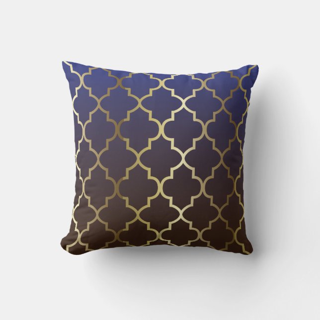 Coussin Motif bleu-foncé et Brown de Quatrefoil d'or du (Recto)
