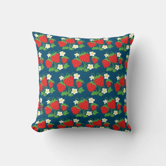 Coussin Motif bleu fraise et fleur (Recto)