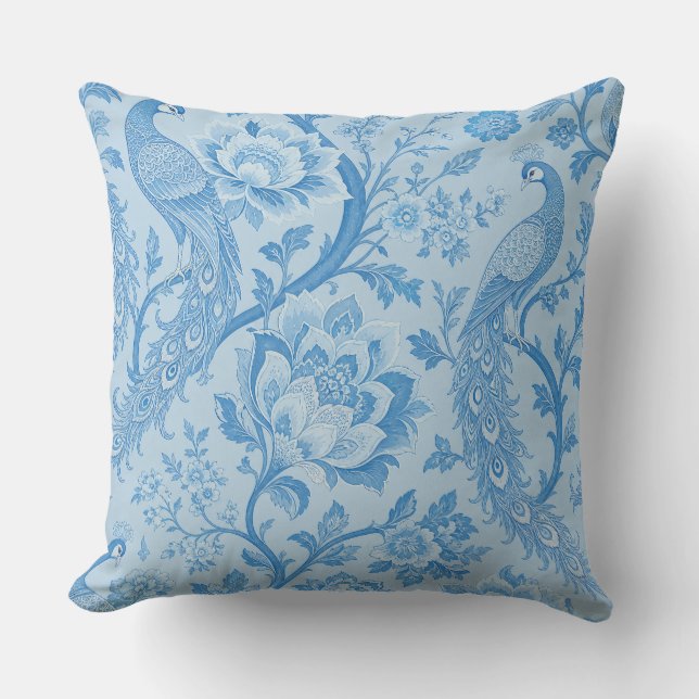 Coussin Motif bleu paon pâle persan de luxe  (Recto)