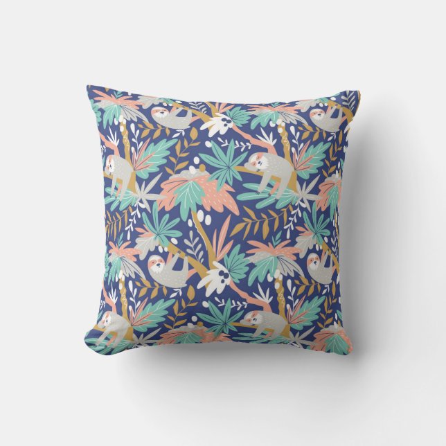Coussin Motif bleu tropical de paresse (Recto)