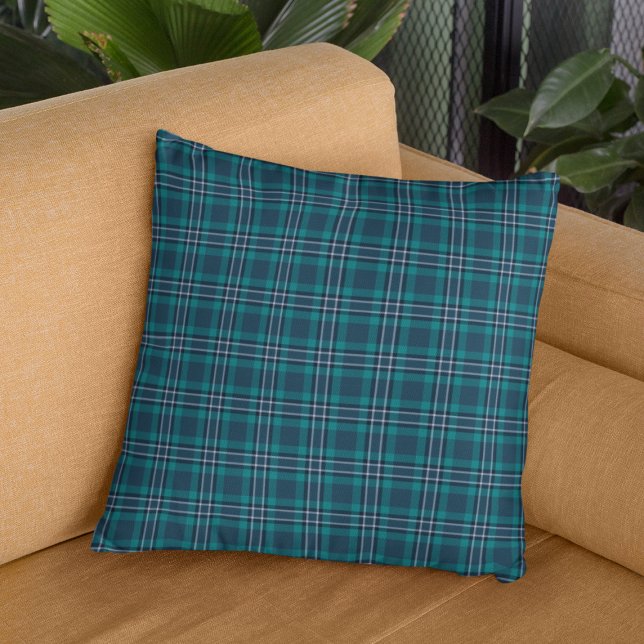 Coussin Motif bleu Turquoise foncé Tartan (Créateur téléchargé)