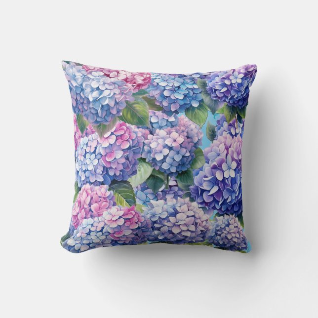 Coussin Motif bleu violet rose Hydrangea (Recto)