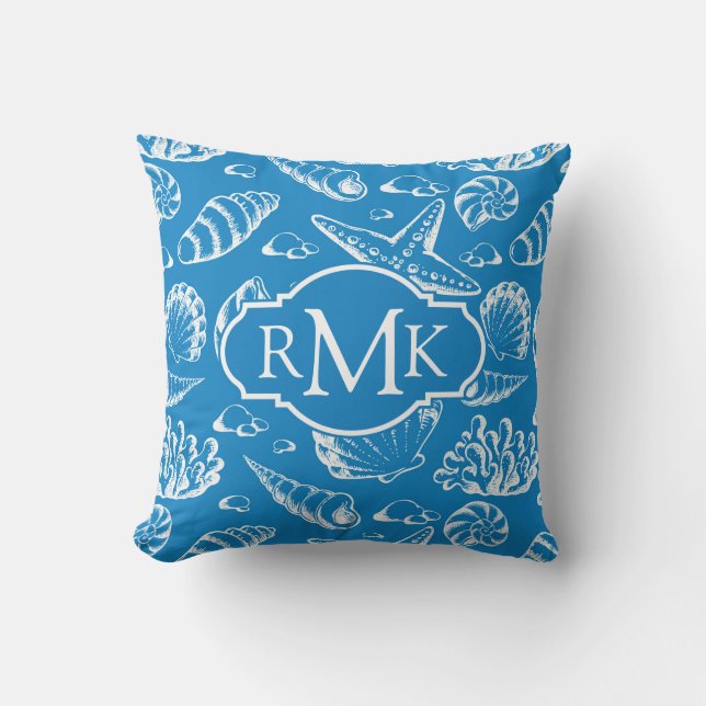 Coussin Motif Blue Beach | Monogramme (Recto)