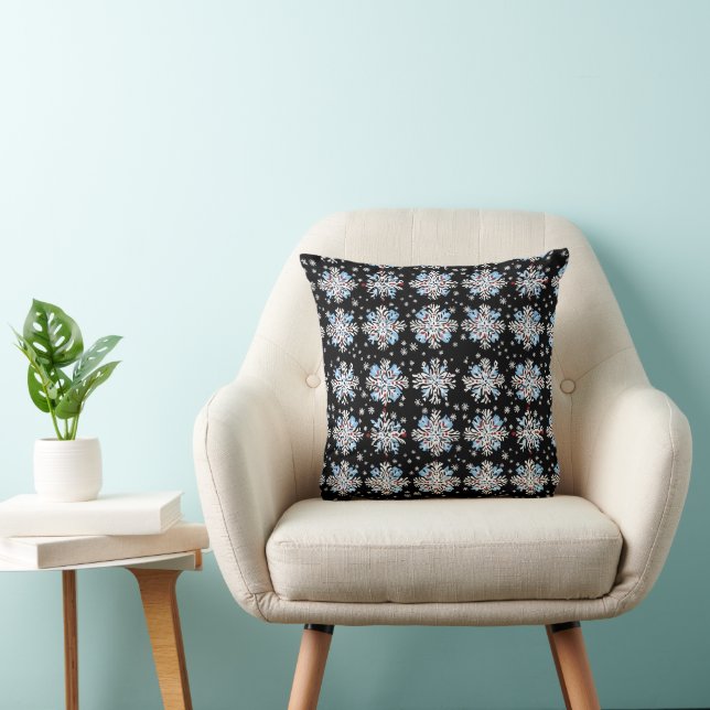 Coussin Motif Blue Snowflake (Chaise)