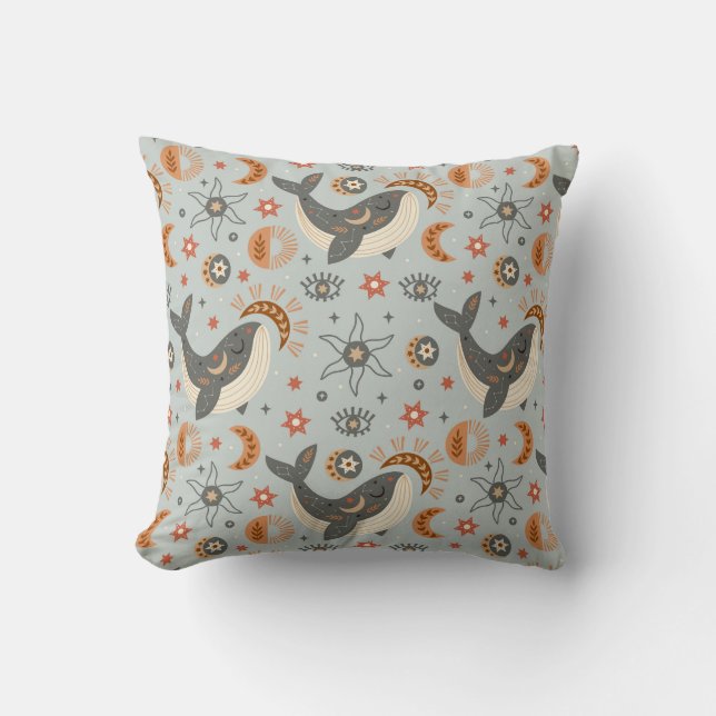 Coussin Motif bohème Baleine Céleste (Recto)