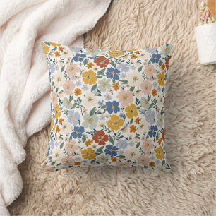 Coussin Motif Bohème de Prairie de Fleurs Sauvages