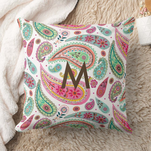 Coussin Motif bohème paisley multicolore monogramme fémini (Couverture)
