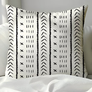 Coussin Motif bohème tribal aztèque noir et blanc