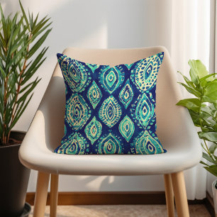 Coussin Motif bohémien bleu sarcelle turquoise