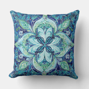 Coussin Motif bohémien de Mandela Navy bleu émeraude vert
