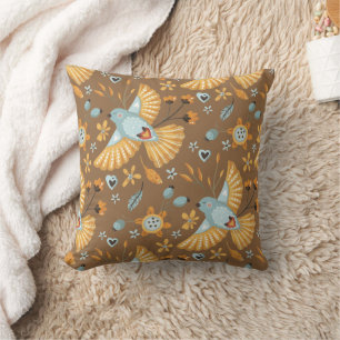 Coussin Motif Boho Bluebird Brown