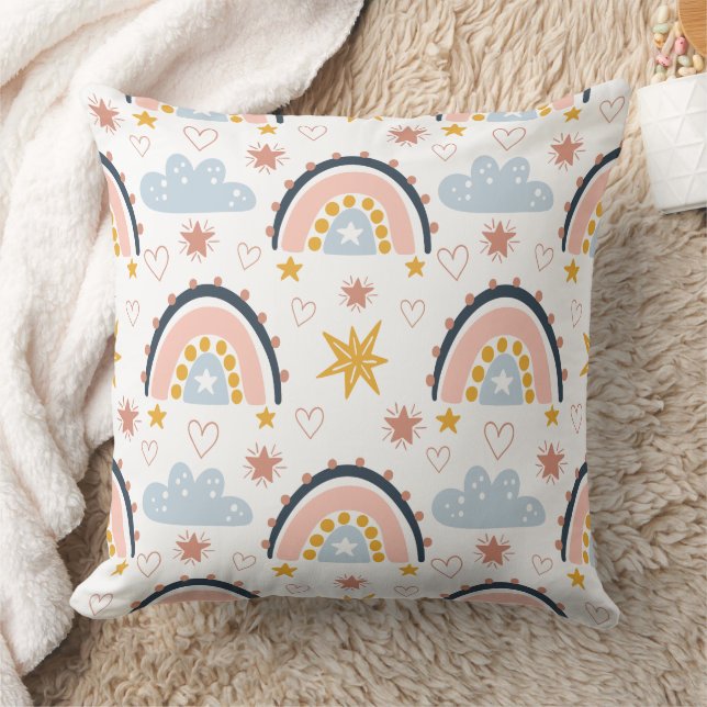 Coussin Motif Boho Céleste Arcs-en-ciel & Étoiles Explosiv (Couverture)
