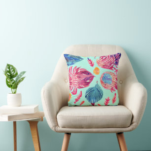 Coussin Motif Boho Feathers