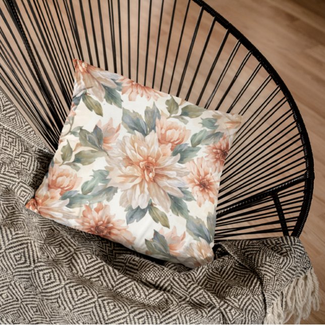 Coussin Motif botanique à l'aquarelle de fleurs de chrysan (Créateur téléchargé)