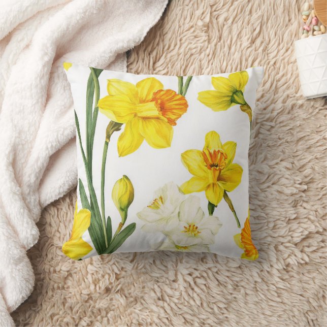 Coussin Motif botanique à l'aquarelle de jonquille florale (Couverture)