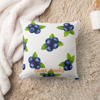 Coussin Motif botanique à l'aquarelle de myrtille bleue