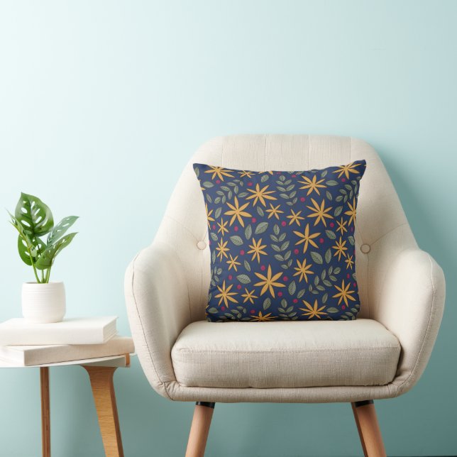 Coussin Motif botanique à motif floral doré (Chaise)