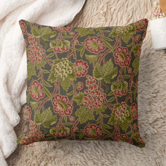 Coussin Motif botanique antique de fleurs rouges et de rai (Couverture)
