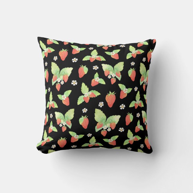 Coussin Motif botanique aquarelle de fraise mignon (Recto)